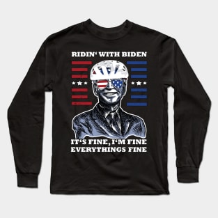 Bicycle Fall trap America Flag Sunglasses Ridin' with Biden It's Fine I'm Fine Everything It's Fine Long Sleeve T-Shirt